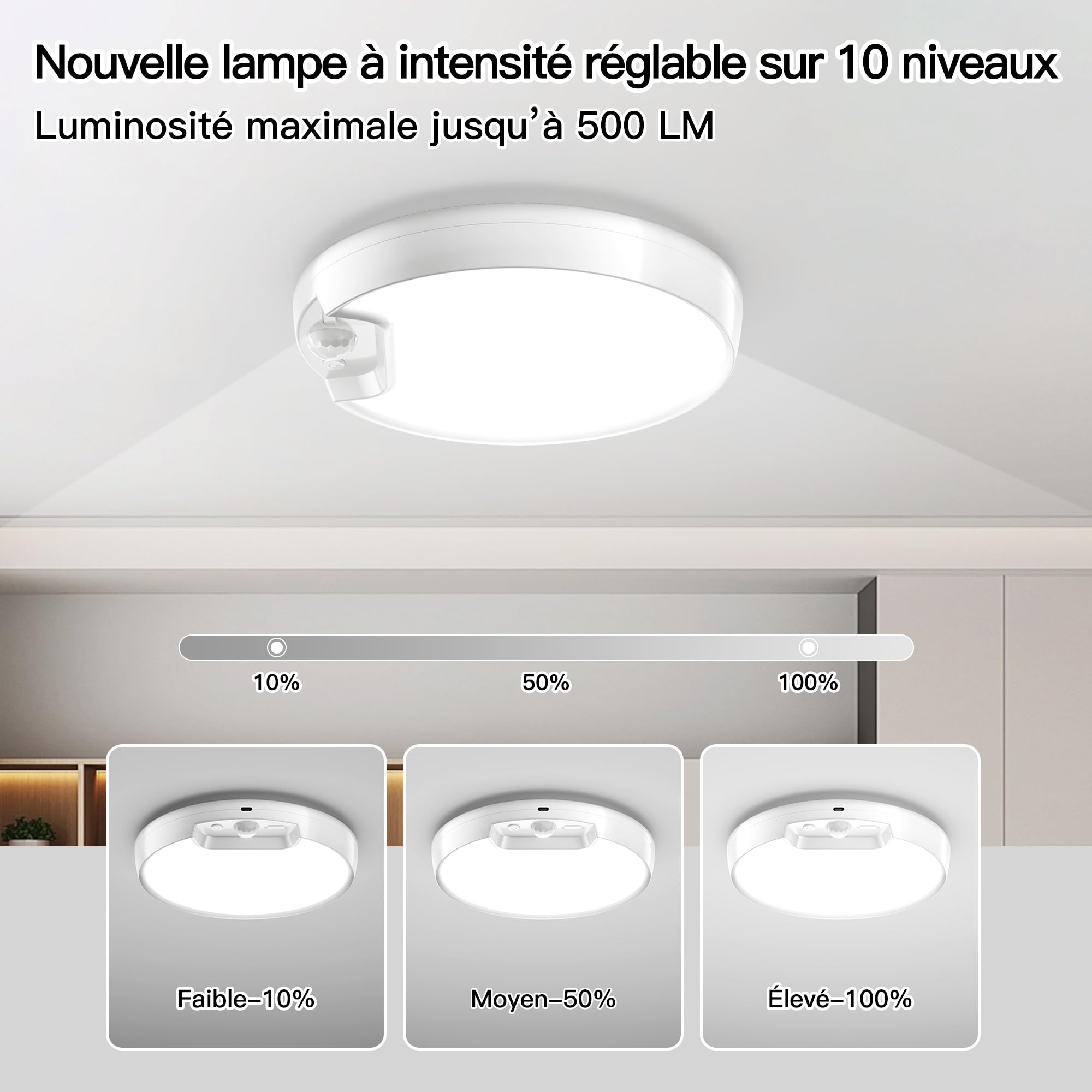 Homelist Lampa sufitowa LED z czujnikiem ruchu, lampa sufitowa z pilotem zdalnego sterowania, ściemniana, 8000 mAh, zasilana bateriami, lampa sufitowa do kuchni, łazienki, korytarza, sypialni, na