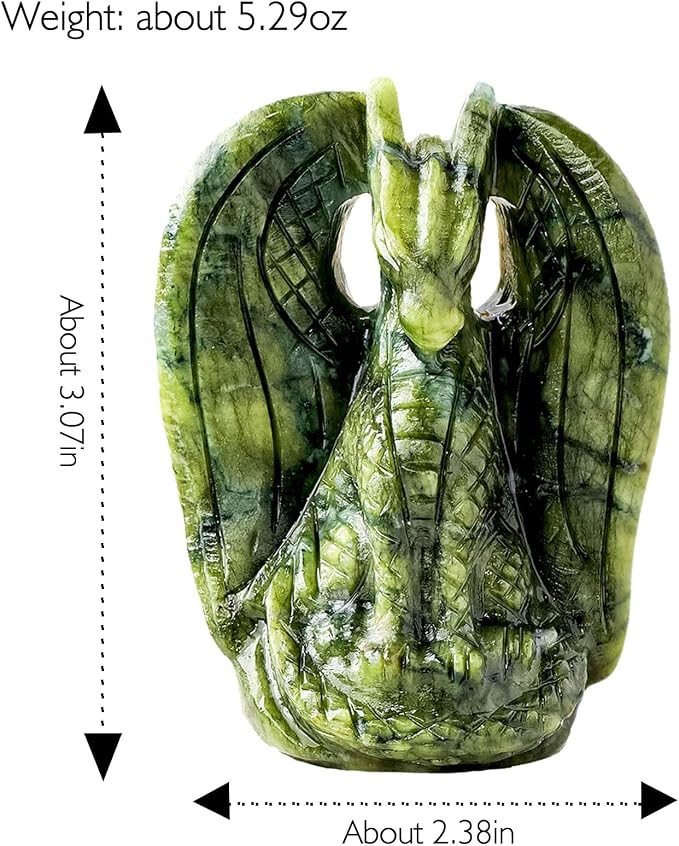 Apengshi Dragón Estatua Jade Verde Natural Figura Animal Decorativa Colección para Hogar Oficina miniatura 3