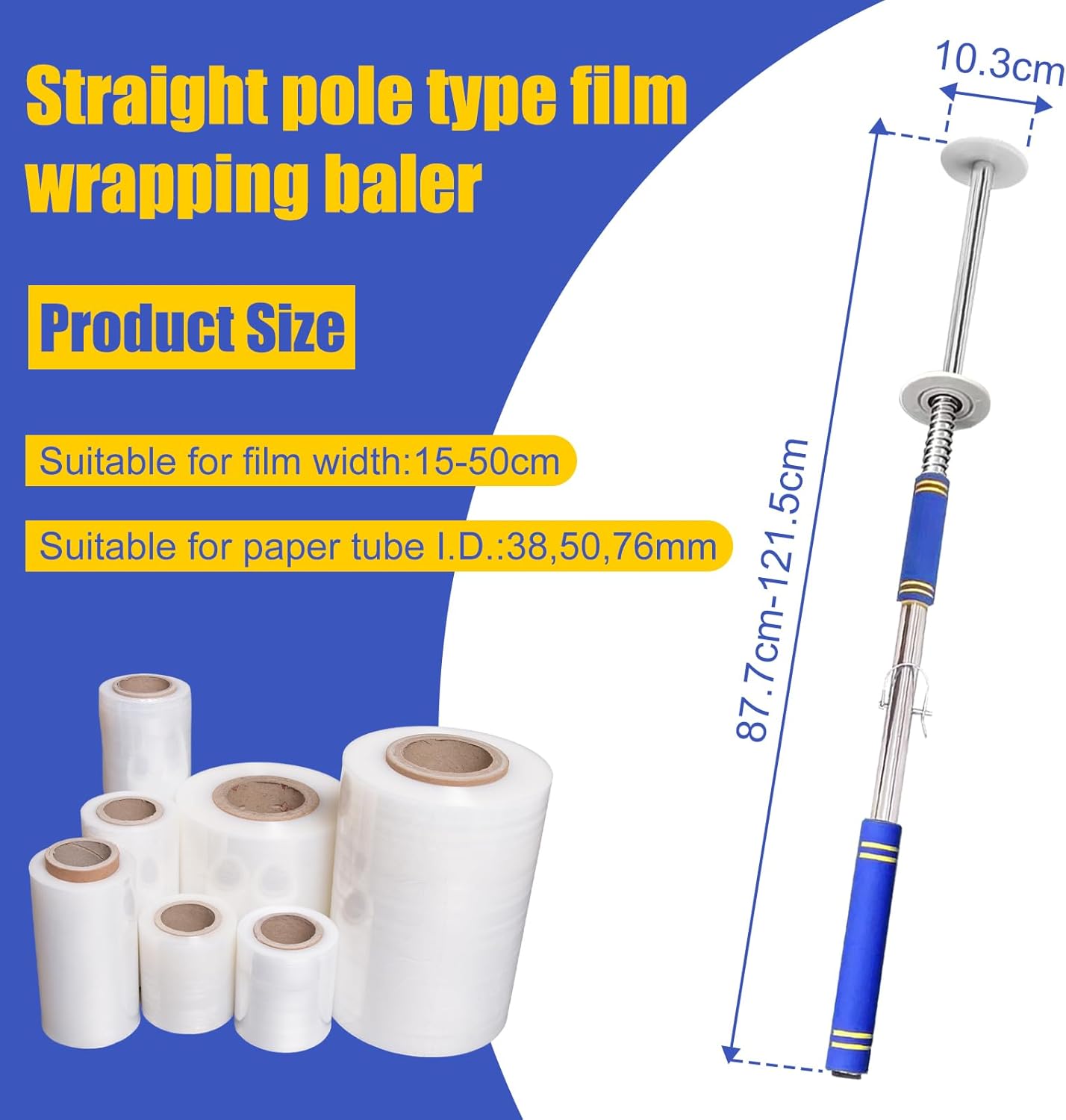 Long Handle Pallet Stretch Wrap Dispenser, Stretch Film Packing Machine, Stretch Film Dispenser Pole Holder, for Film Width 12-20 inch、Rolls 1.5" to 3" Diamater Cores Pallet Wrap (48in)