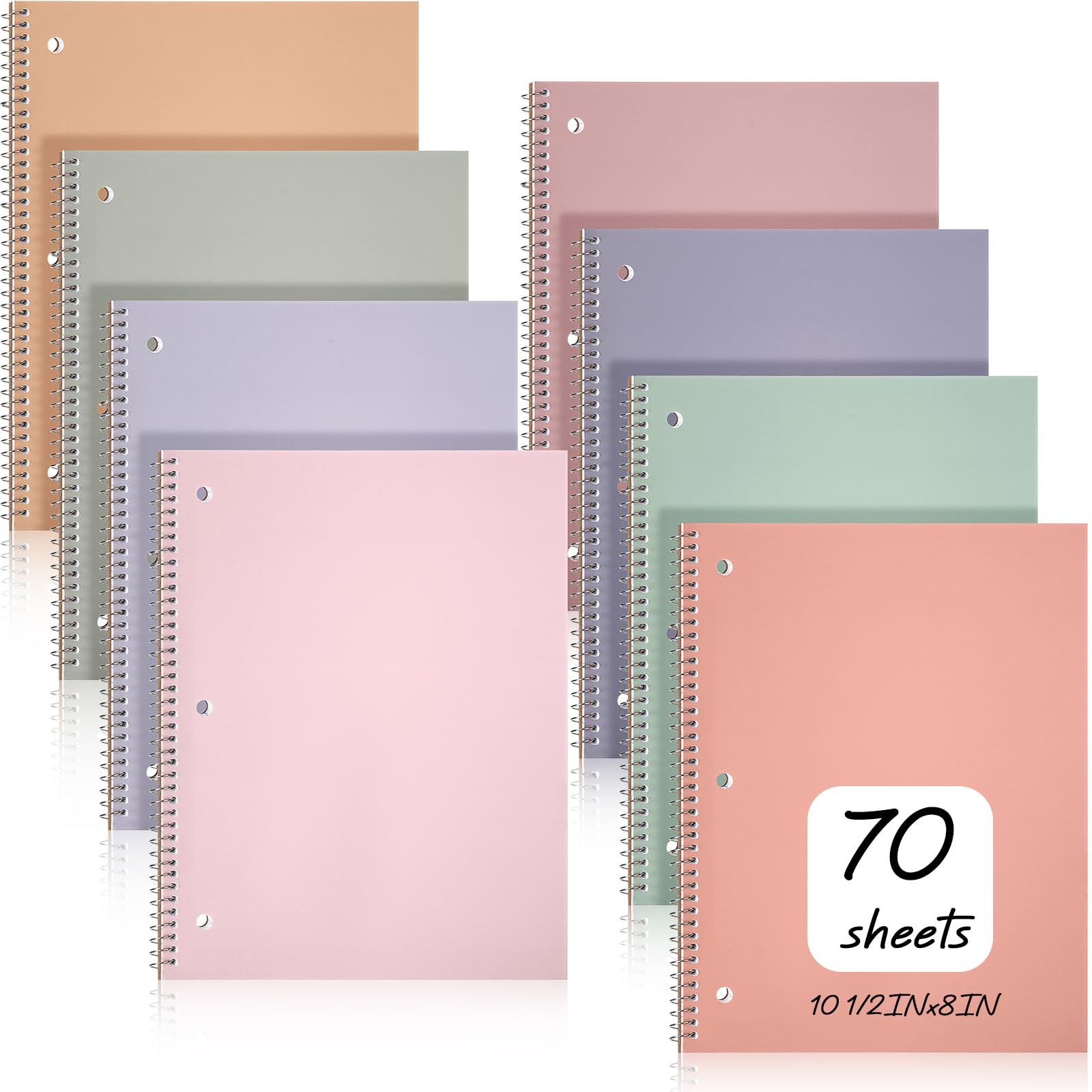 Teling 8 quaderni a spirale per 1 soggetto, a righe, 8 x 10 1/2 pollici, con tasche divisori a 3 fori, colori assortiti, linea facile da strappare, 70 fogli per ufficio e scuola (colori fantasy)