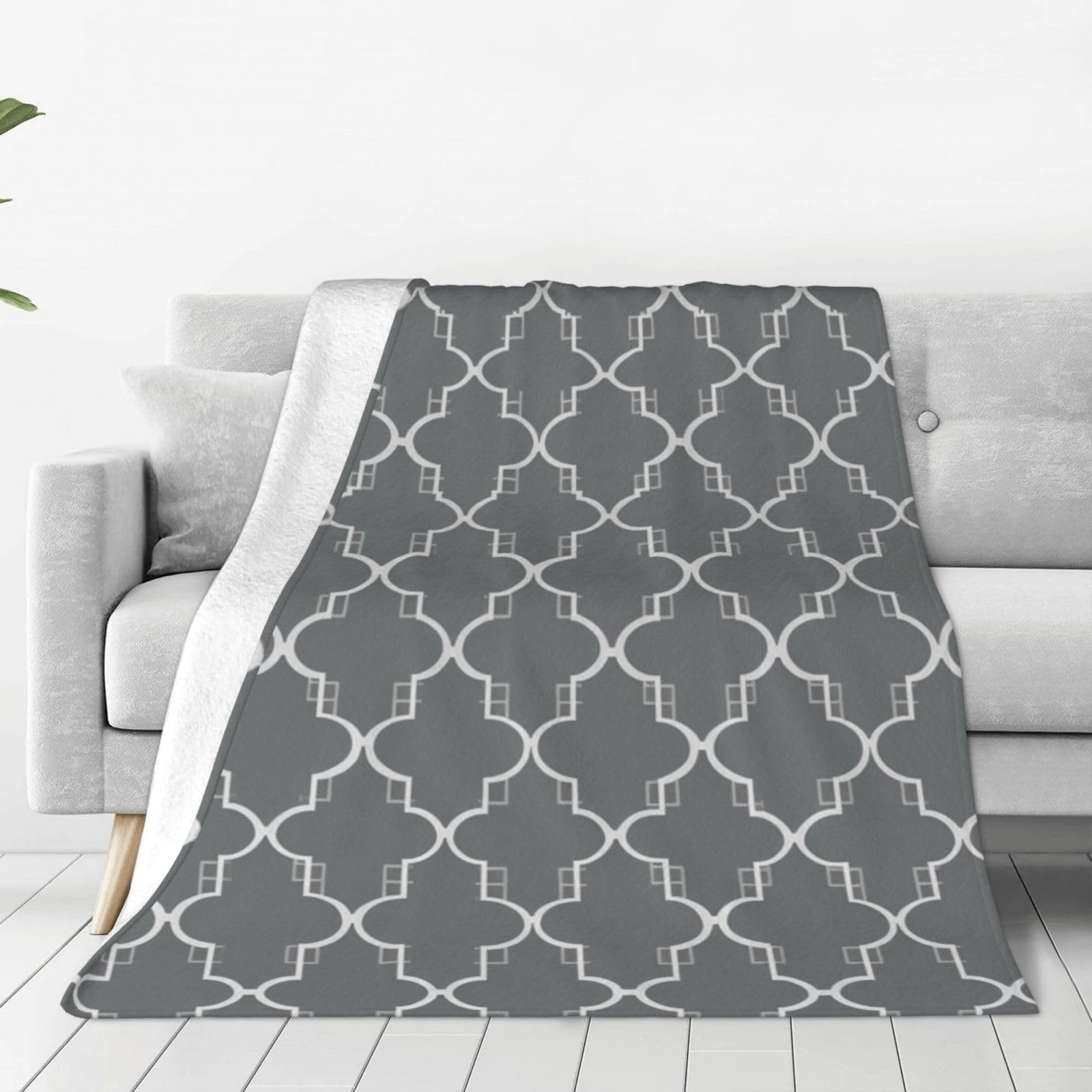 Couverture en flanelle haut de gamme gris motif géométrique chic