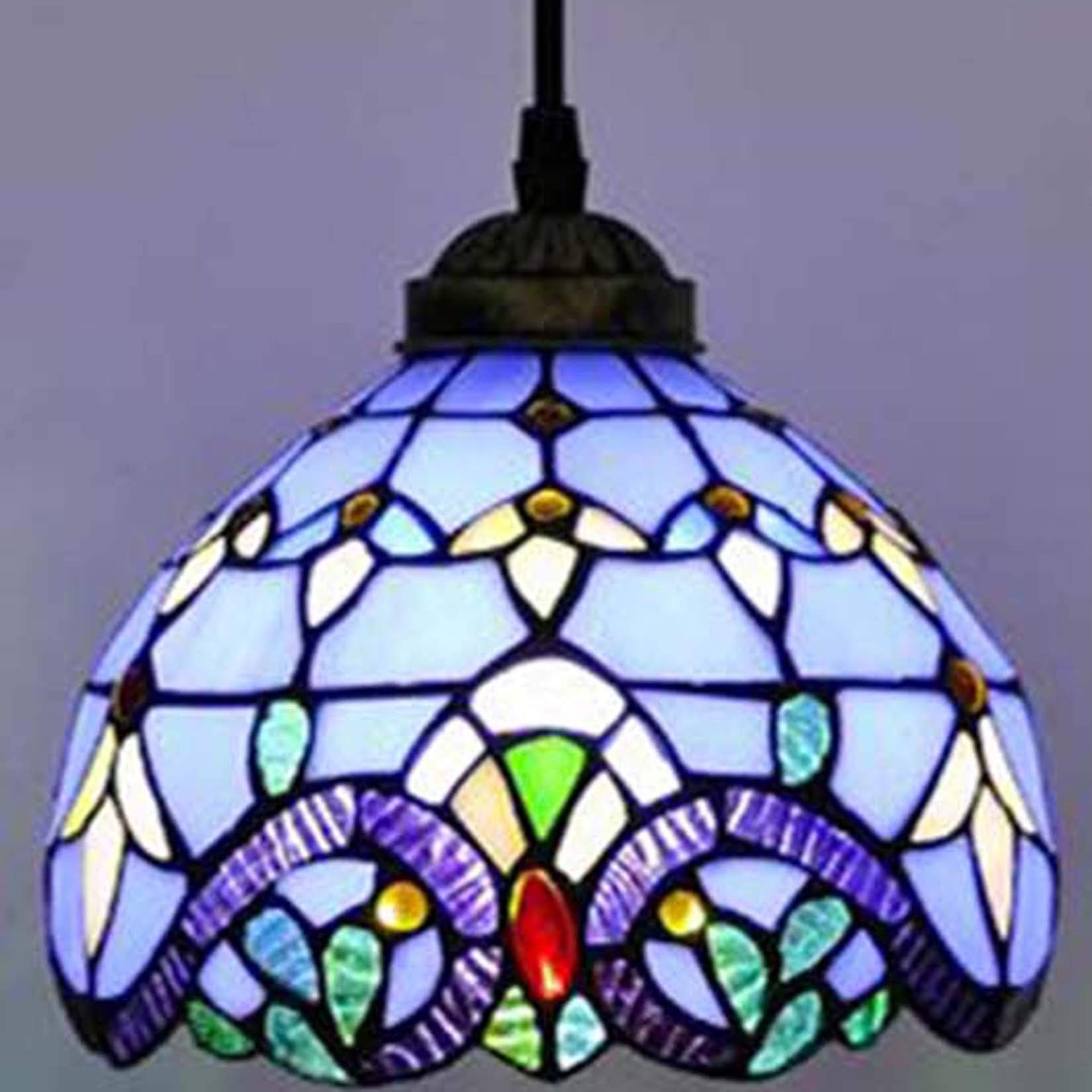 20 cm witrażowe lampy wiszące vintage mini żyrandol jadalnia korytarz lampa oprawa E27 beżowy (niebieski)