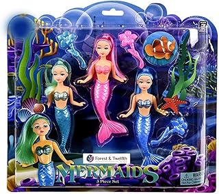 Forest & Twelfth Kids 3 Piece Mermaid Doll Play Set Princess Play Dolls for Girls Aged 3 and Above â€“ Premium Quality, Vivid Colors, Guaranteed Safety
