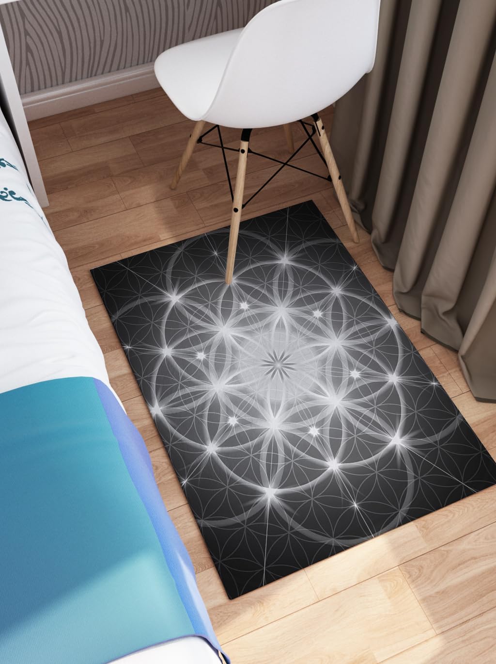 Amazon.com: Sacred Geometry Rug Flower of Life Rug Rug Black White Gray ...
