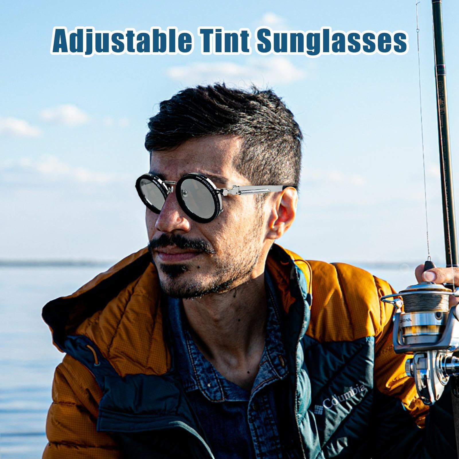 Générique ND Verstellbare Sonnenbrille, rund, multifunktional, 18,6 x 9,5 x 8,9 Zoll, niedliche Outdoor-Sonnenbrille für Reisen, Sport, Strand und Angeln