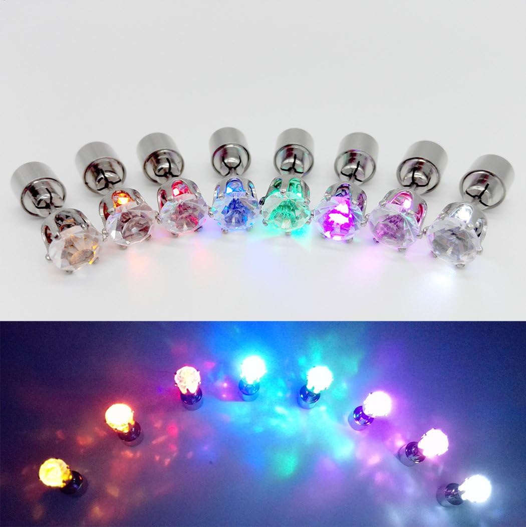 8pcs Bright Stylish Earrings Glowing Diamond Crown Shaped Ear Studs, Light Up Flashing Blinking Earring Dance Party Accessories