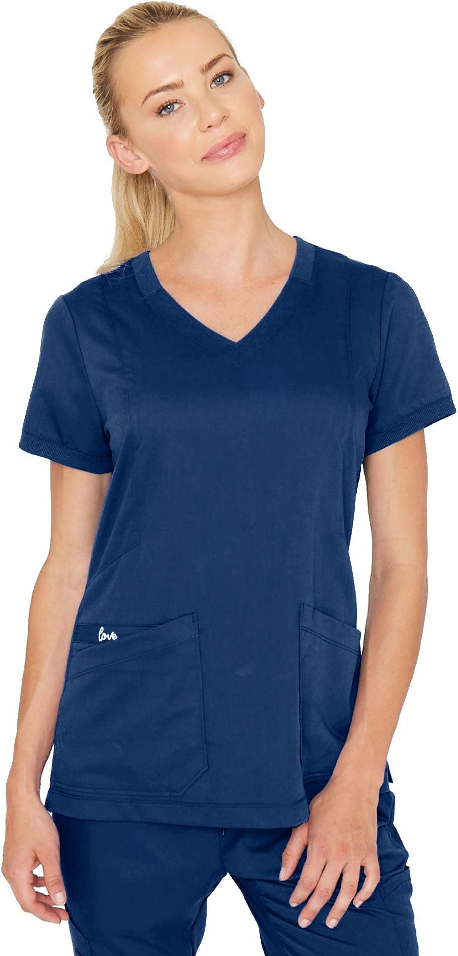 BARCOGrey's Anatomy Scrubs - Kira Scrub Top for Women, V-Neck, Love Printed Zip Pocket Super-Soft Women's Scrub Top