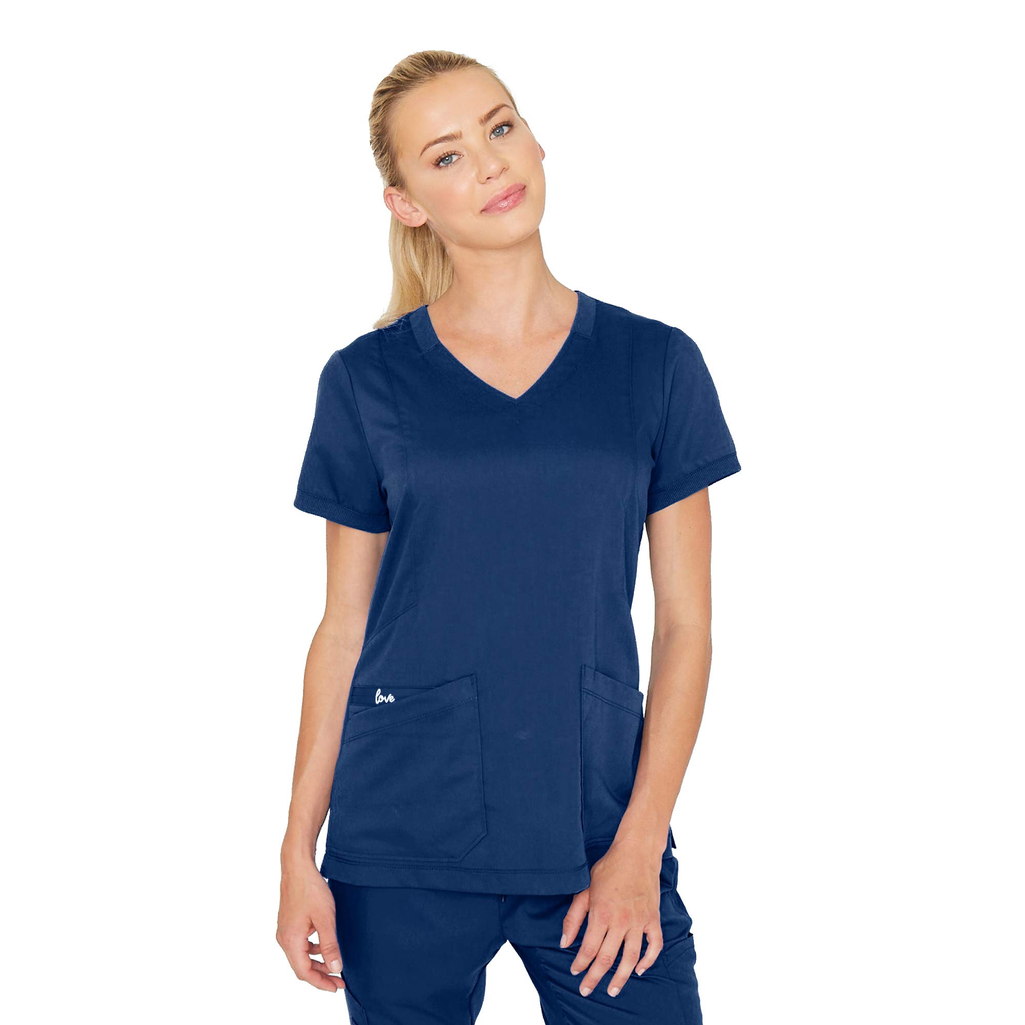 BARCOGrey's Anatomy Scrubs - Kira Scrub Top for Women, V-Neck, Love Printed Zip Pocket Super-Soft Women's Scrub Top
