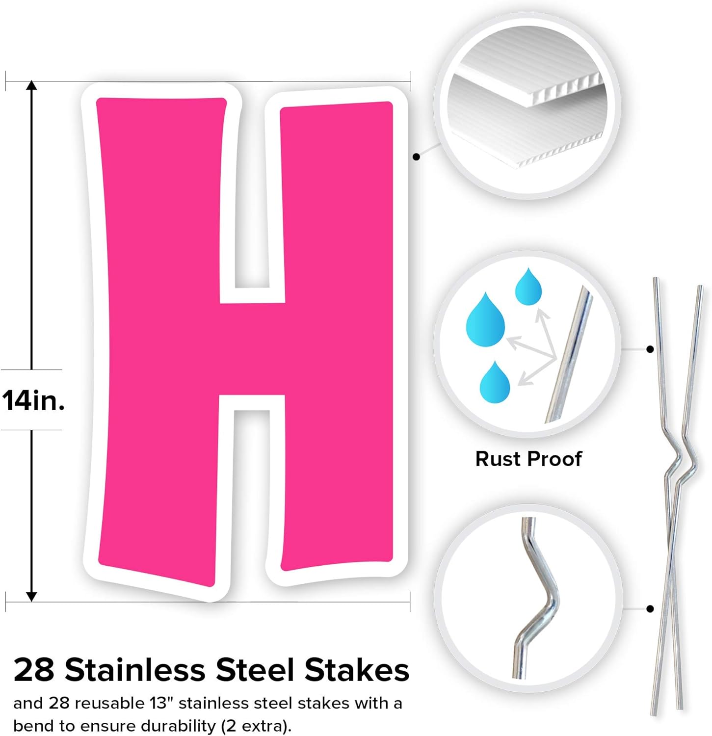 QPS Pink Happy Birthday Yard Letters with Stakes - Lawn Signs Happy Birthday - Outdoor Birthday Decorations for Yard - 28 Stakes - Each Letter is 14” Tall - 13 Total Letter Lawn Signs : Patio, Lawn & Garden