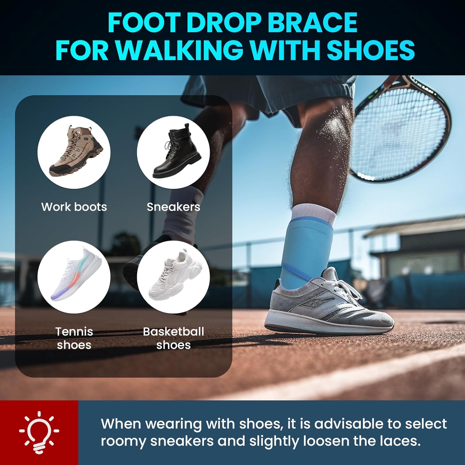 Welnove 2 Pack Drop Foot Brace with Arch Support，AFO Brace for Walking ，Relieve the Instability of Lower Limbs by Foot Drop, MS, TBI, Spinal Cord Injury, Cerebral Palsy(Blue, Include Left and Right)