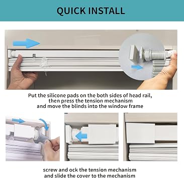 MYshade No-Drill Cordless Horizontal Mini Blinds 30 W x 64 H Tool-Free Inside Mount Window Blinds with 1 Vinyl Slats, Light Filtering & Privacy, Child & Pet Safe, White