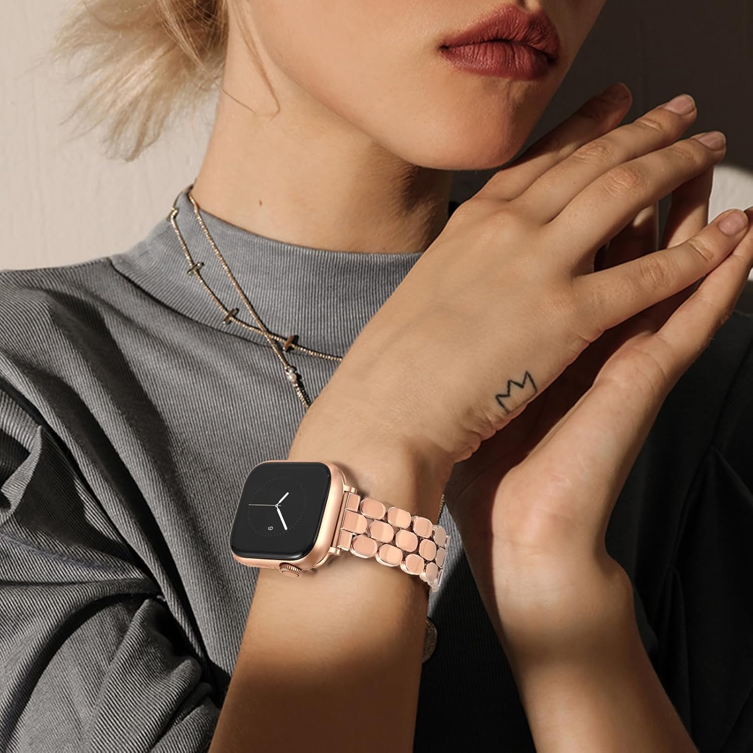 JR.DM Gold Sliver Designer Metal Watch Bands for Women Compatible with Apple Watch 38mm 40mm 41mm 42mm 44mm 45mm 46mm 49mm Adjustable Luxury Dressy Band for iWatch Series SE 11/10/9/8/7/6/5/4/3/2/1 - Image 6