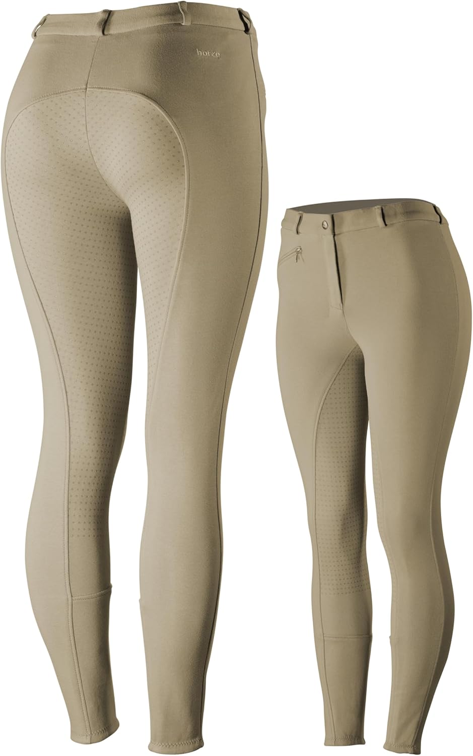HORZE Active Women's Horse Riding Silicone Grip Full Seat Breeches | Midrise Waist with Front Pocket