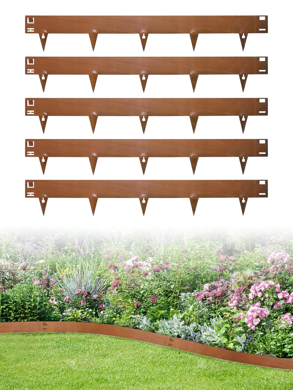 15 Pièces Bordure Jardin Exterieur, Longueur 107.5 cm, Hauteur 15 cm Bordure de Jardin Flexible en Acier Corten, Bordures Jardin Rouillées, Idéal pour Pelouse et Aménagement Paysager