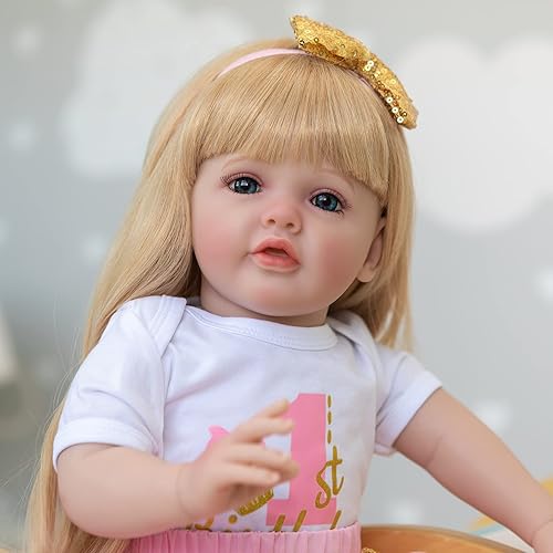 Miniatura 7 de iCradle Muñeca Reborn Girl de 24 pulgadas, de silicona, realista, muñeca recién nacida, muñeca de bebé recién nacida, cuerpo de algodón suave, hecho