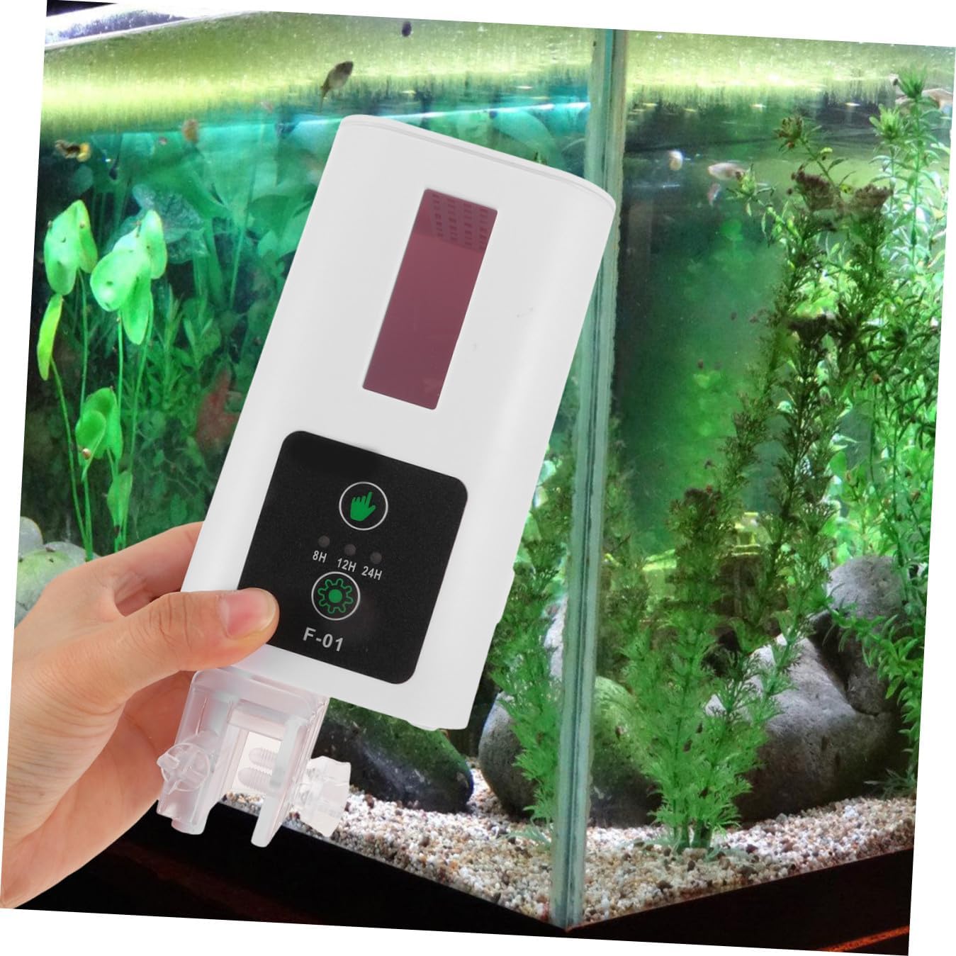 IMIKEYA Automatic Aquarium Fish Feeder with Timer Function Electric Turtle Food Dispenser for Fish Tank Feeding Supplies with LCD Display