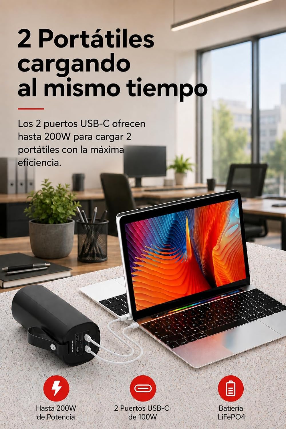 LITIONITE Titan Batería Externa 60000mAh 200W para Ordenador Portátil y MacBook, 2 Puertos USB-C 100W PD3.0, Power Bank LiFePO4 3000 Ciclos, para Tablet, Nintendo Switch y Drone
