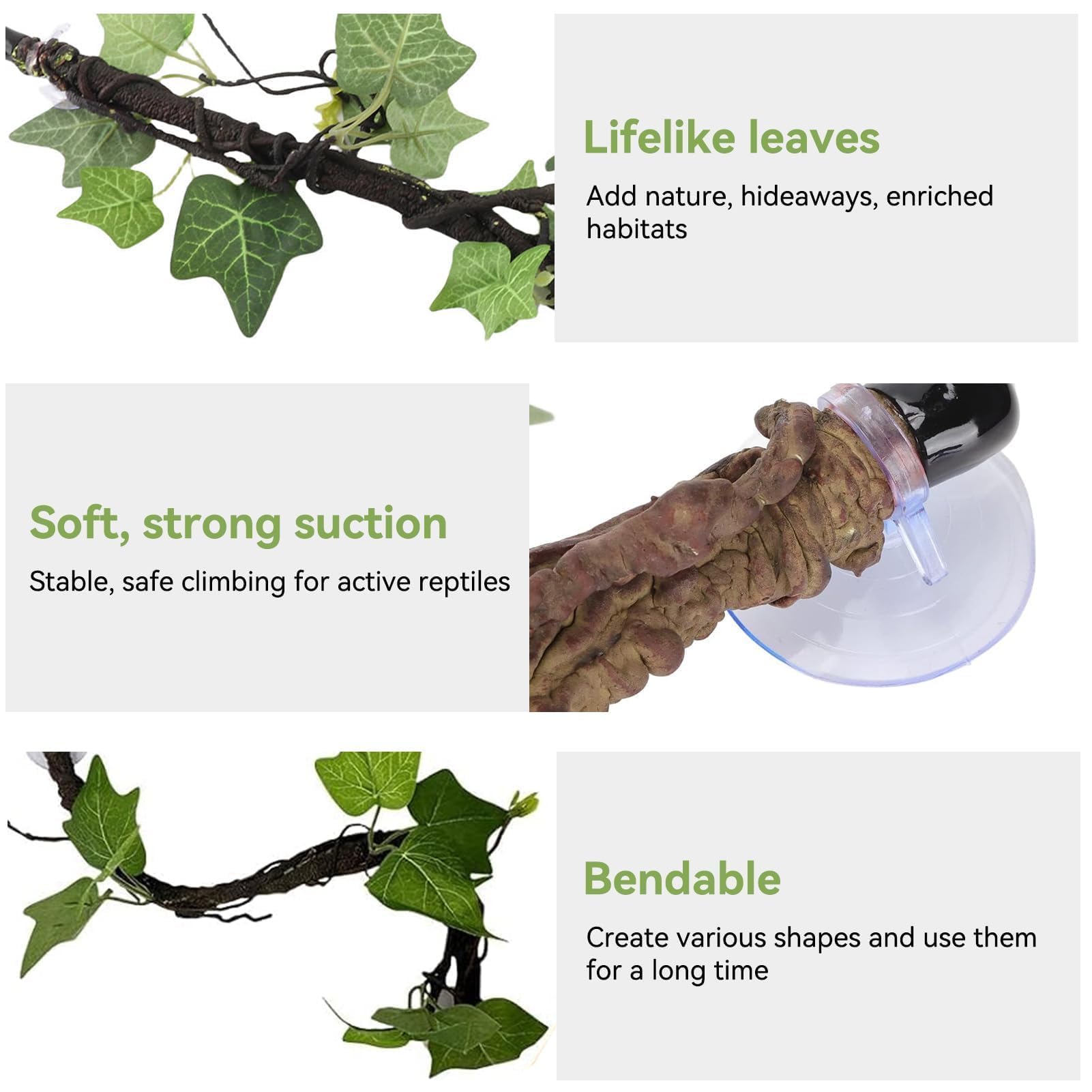 Decoración De Ramas De Reptil, Decoración De Plantas para Terrarios Rama De Esquina 2 Piezas De Enredaderas Rama De Esquina Guirnalda De Plantas con Ventosa para Anfibios, Lagartos, Serpientes