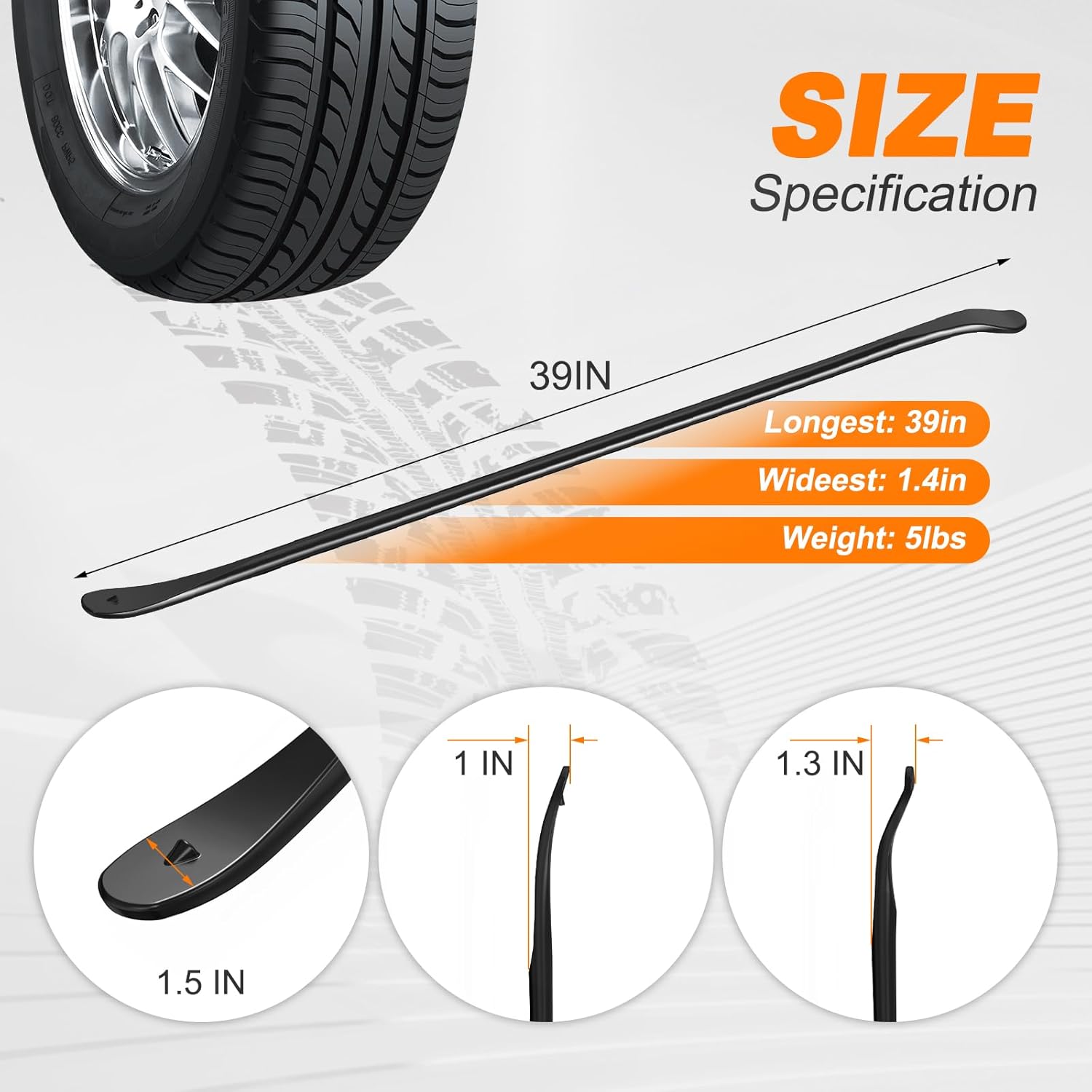 Tire Mounting Tools, Semi Tire Changing Tools. Heavy Duty tire Iron for tire Tools for Changing Tires. 39 Inch x 4/5 Inch, Black