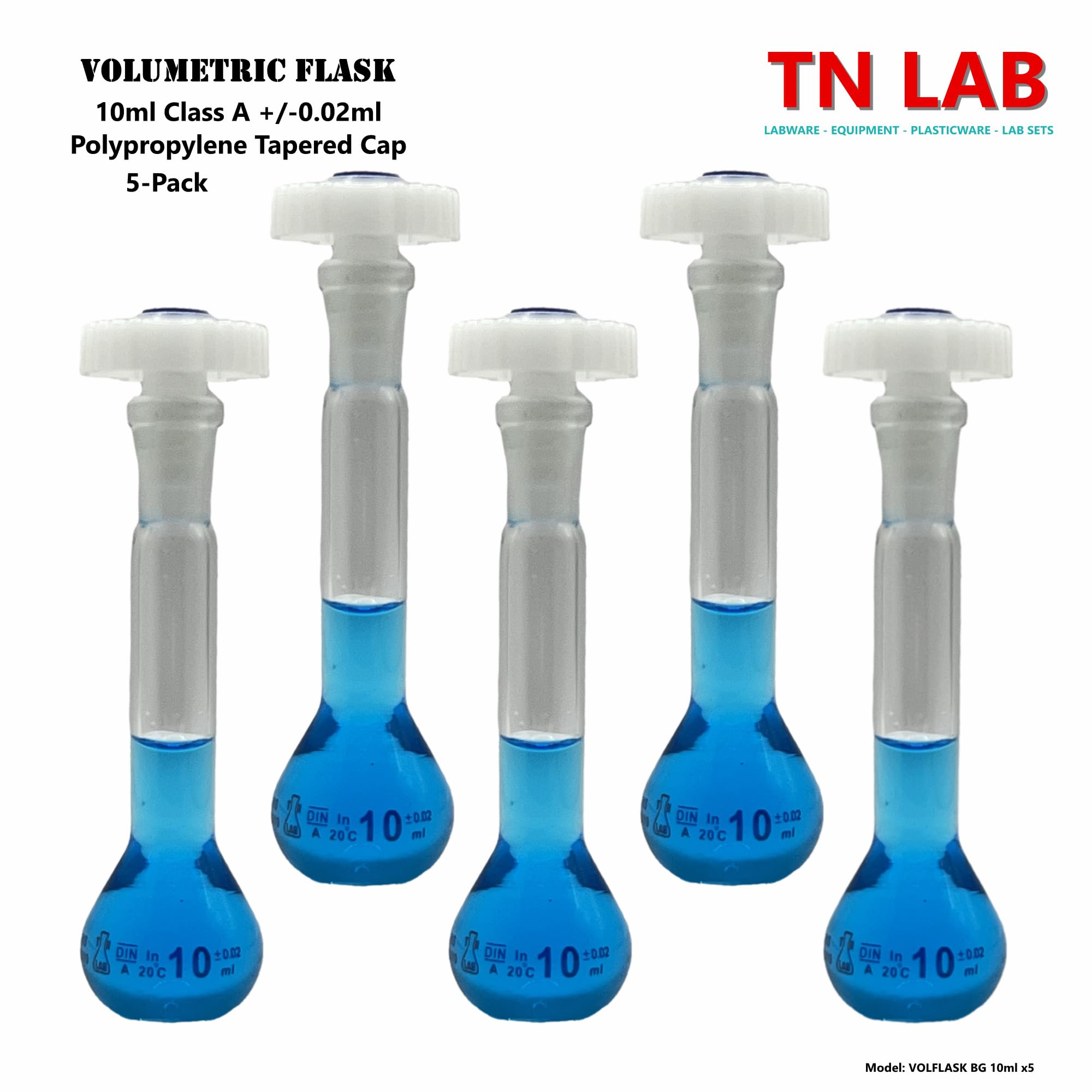 Volumetric Flask 10ml Borosilicate Glass Class A Precision ISO 1042 PTFE 10/19 Stopper