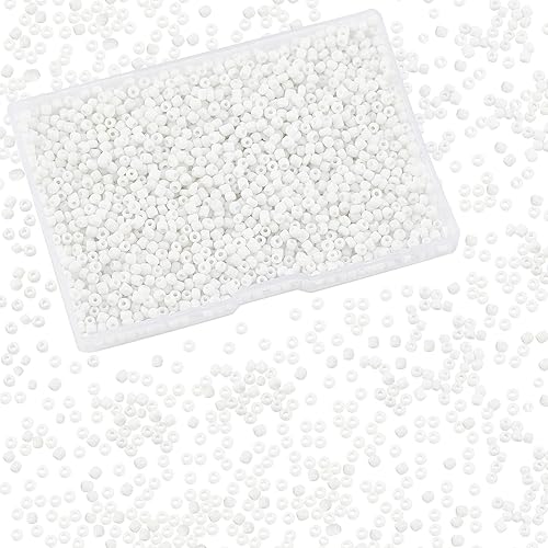 PH PandaHall Cuentas de semillas blancas, 2000 cuentas de cristal 80 de 0.118 pulgadas (0.118 in), cuentas redondas pequeñas de poni, cuentas
