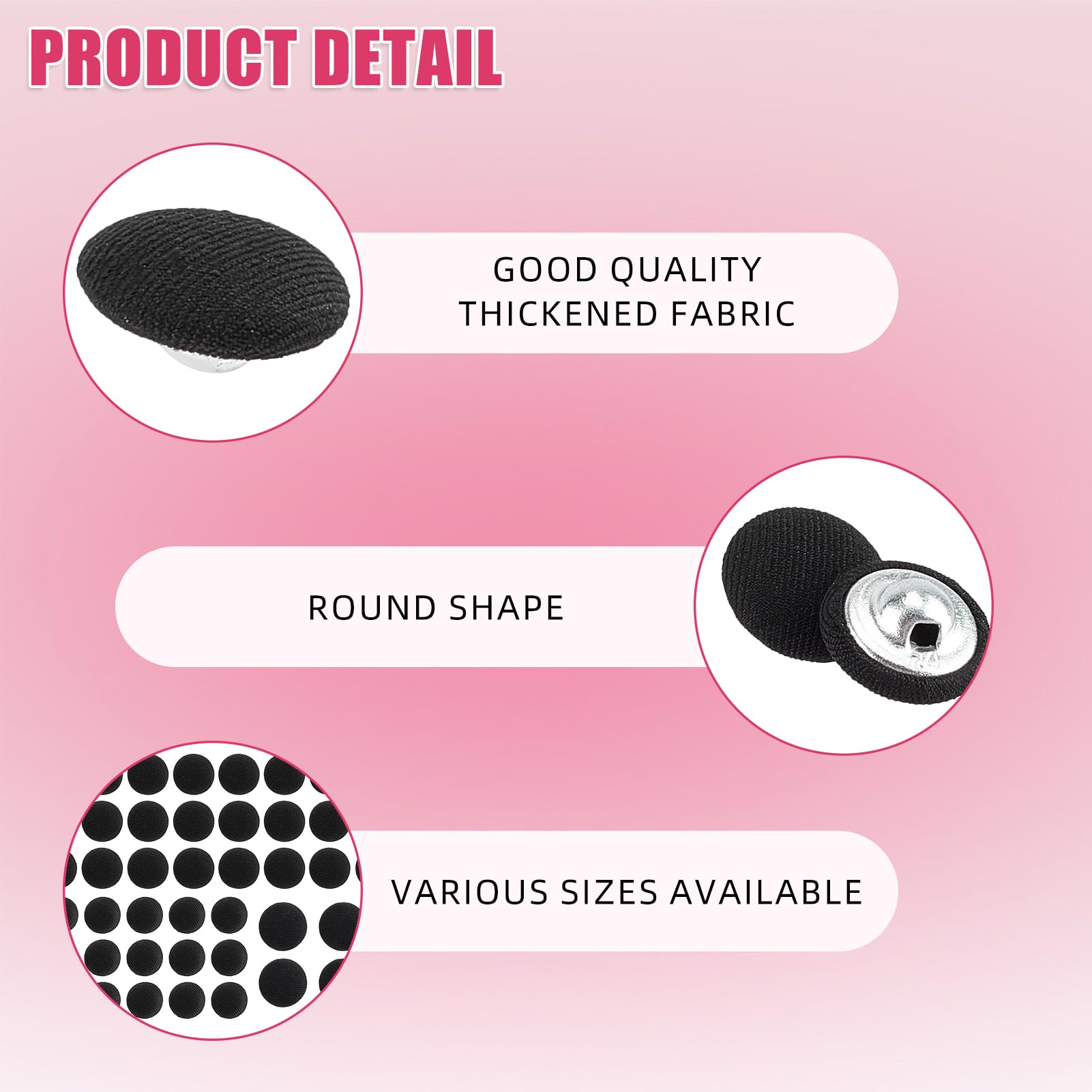 NICENEEDED 60 Pcs Black Fabric Cloth Covered Button, Tuxedo Suit Buttons - Image 3