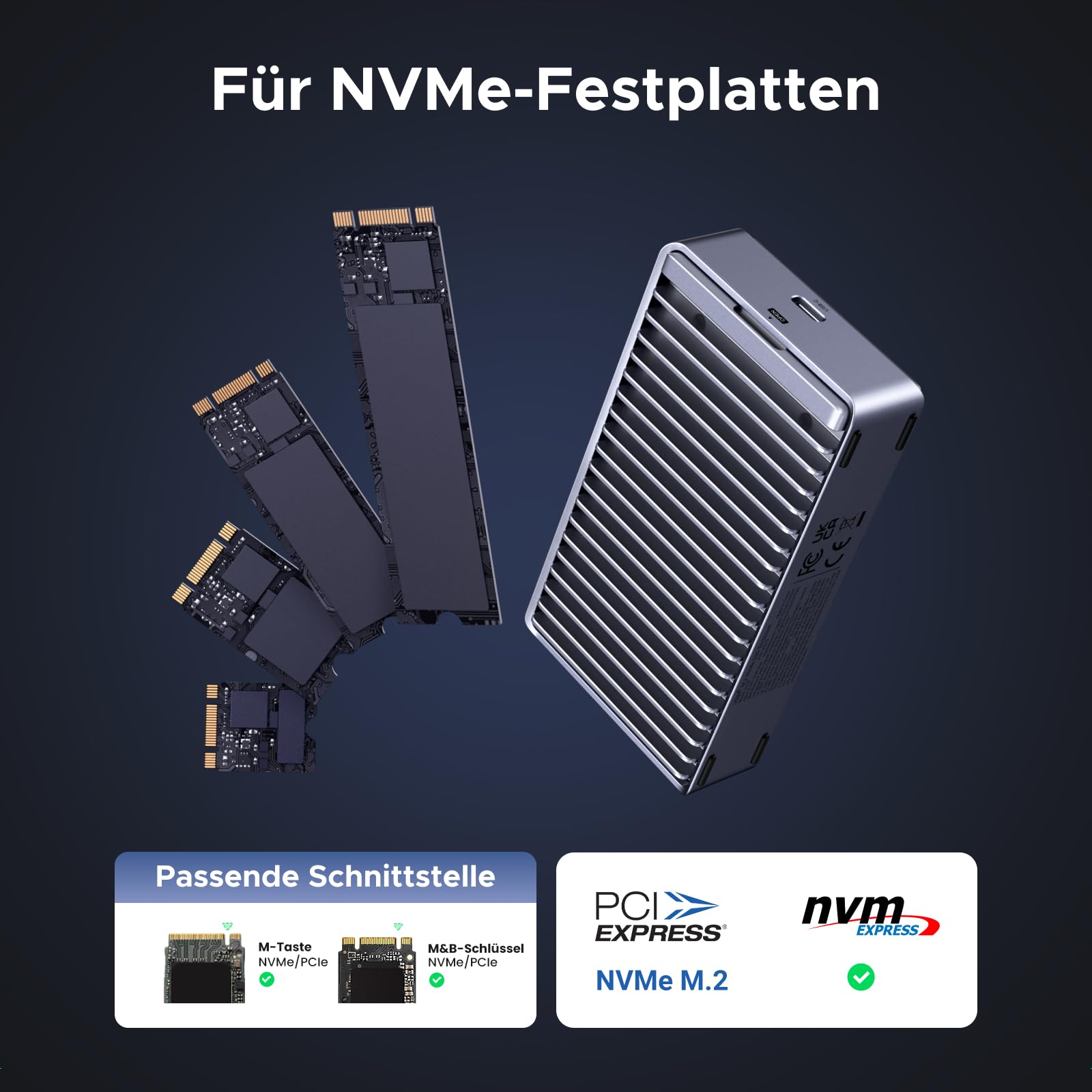 UGREEN 40Gbbps M2 SSD Gehäuse, USB4 nvme gehäuse kompatibel mit Thunderbolt 4 bis zu 3848MB/s, M.2 NVMe SSD Gehäuse kompatibel mit Mac mini M4, MacBook Pro M5 Pro/M5 Max, ASUS Z890
