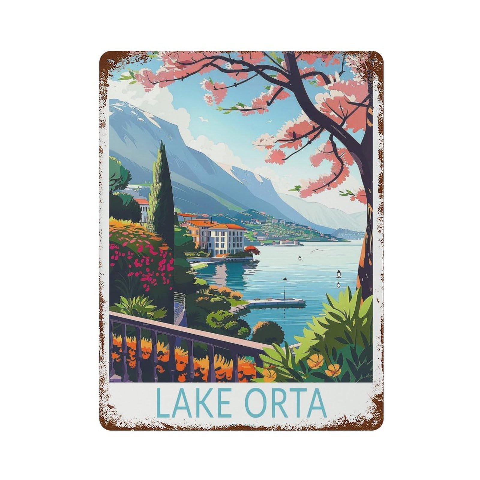 xiaoxiaoshen Lake Orta Travel Italy City Decor, Gift Wall Decor Art Metal Tin Poster Modern Home Decor Art Home Bar Shop Decorations Vintage Sign 40x30cm