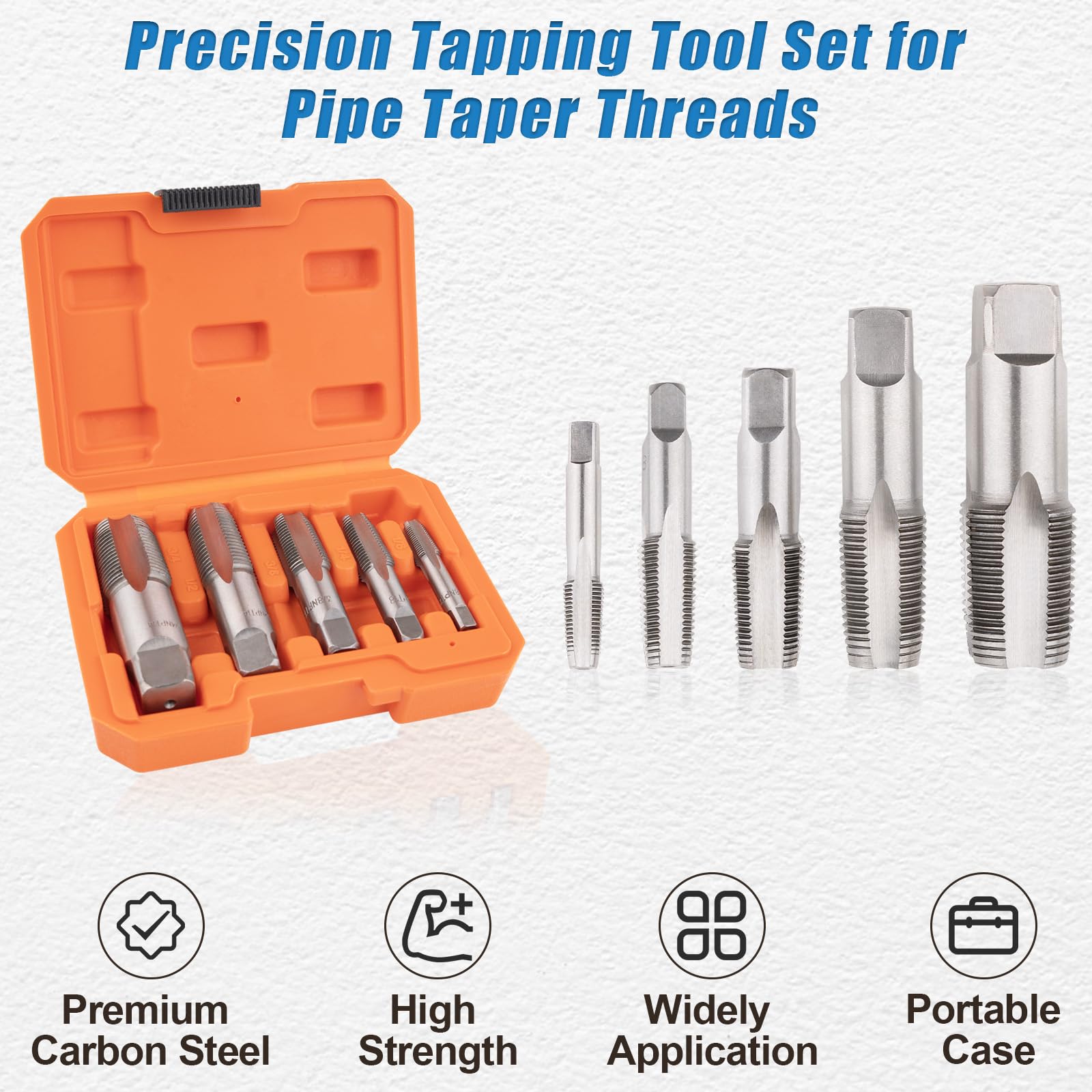 NPT Pipe Tap Set - 5 Piece Hand Threading Tool -4