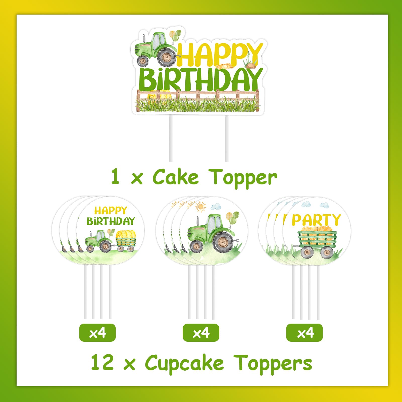 Sursurprise Tractor Birthday Party Decorations - Cake Topper & 12 Cupcake Toppers For Farm Theme - View #11