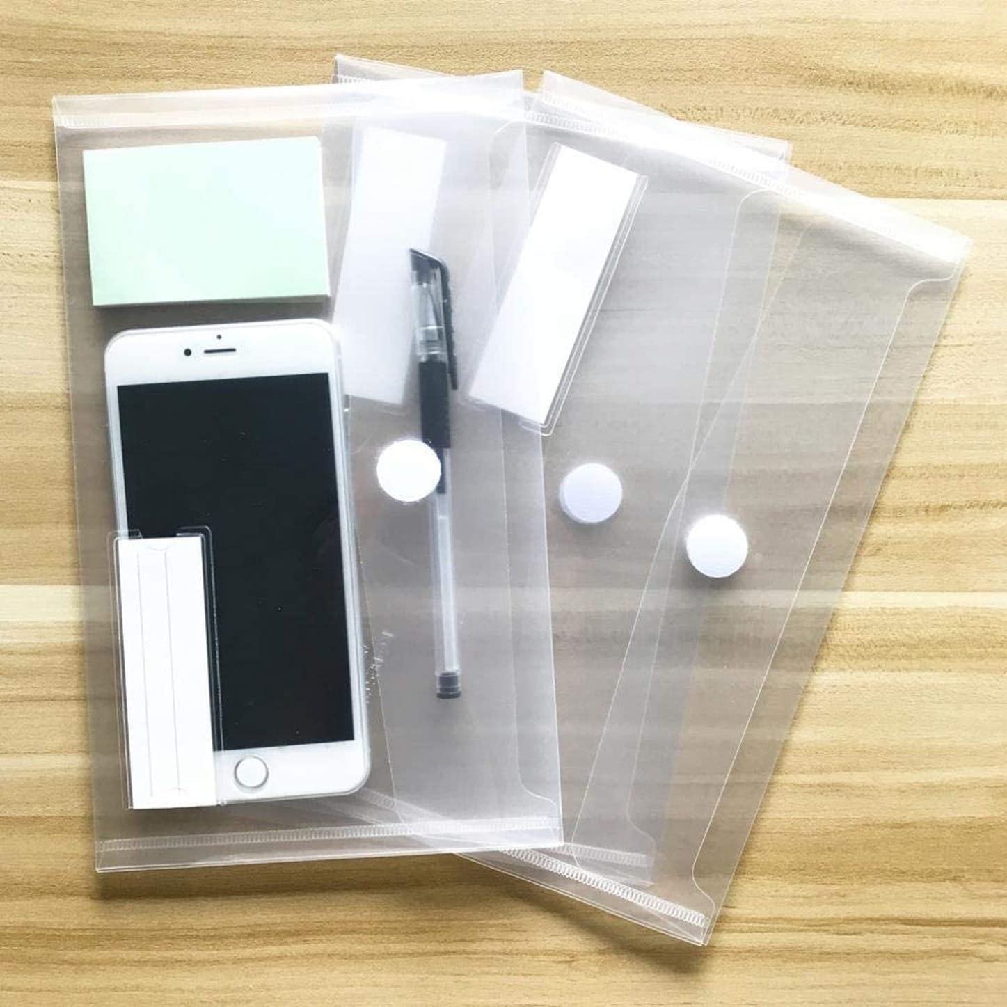 YoeeJob Buste in plastica con chiusura a gancio e anello, 6 x 10 buste per ricevute con tasca per etichette, 48 confezioni
