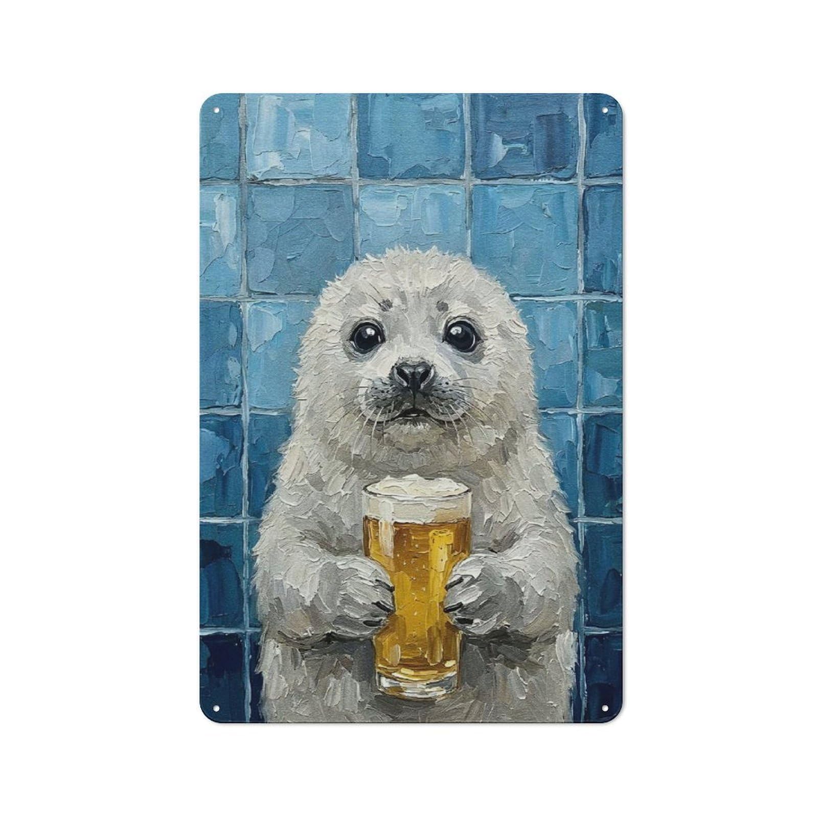 Junmoney Style-6 Workshop Style Seal With Beer Painting Tin Sign 30X20cm, Garage Wall Decor For Tool Room, Garage, Studio Or Home Bar