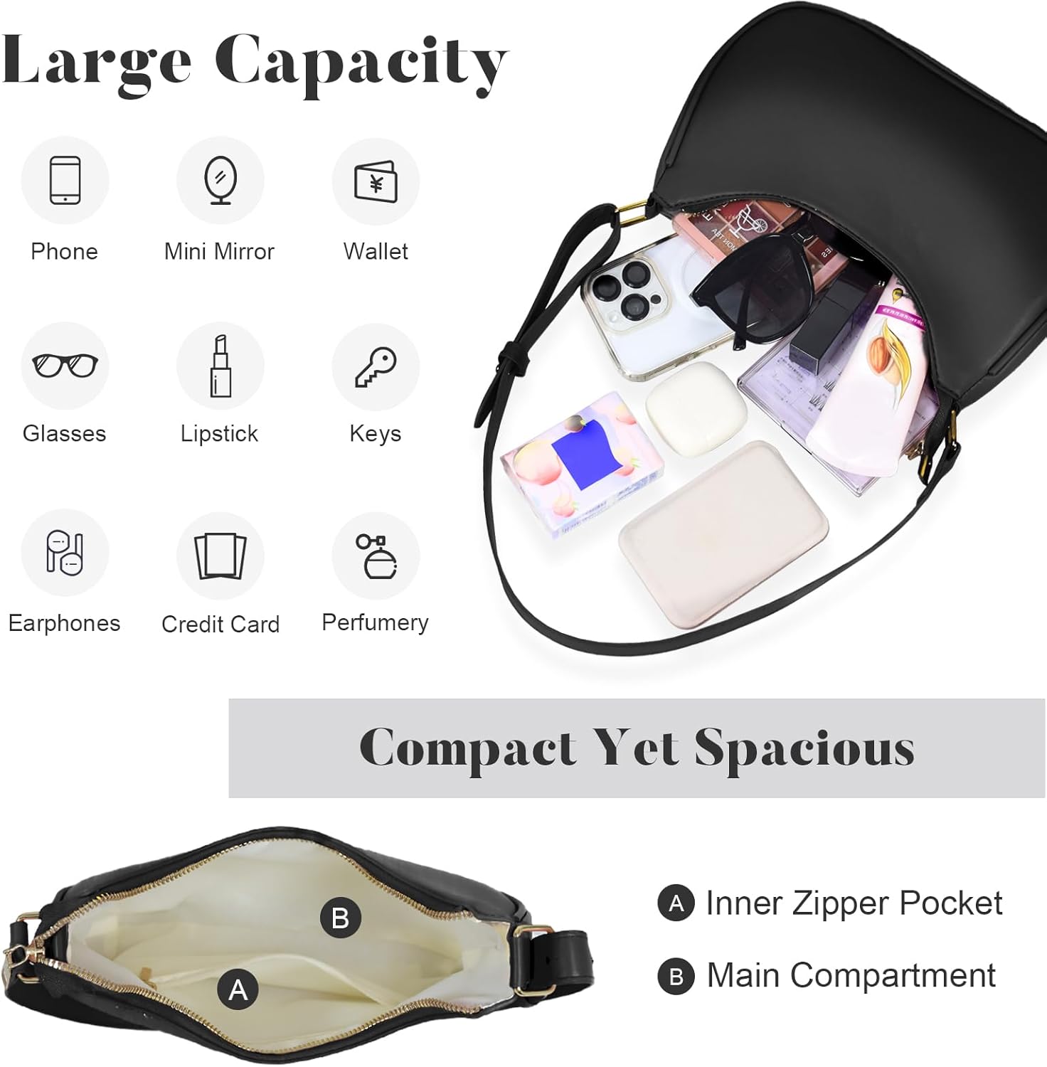 Women Leather Underarm Bag Crescent Shoulder Handbag Saddle Bag Chic Purse Satchel Purse - Image 6