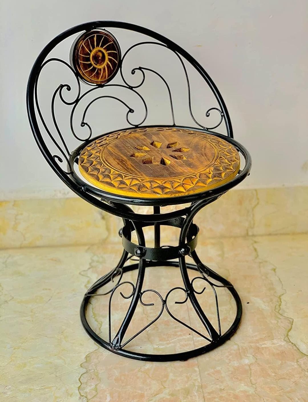 wooden iron chair for living room | solid wood & metal accent chair | modern home seating furniture