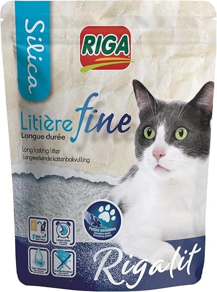 RIGA - Rigalit Fine - Litière Pour Chat - Gel De Silice - Origine Minérale - Hyper Absorbante - Neutralise Odeurs Et Bactéries - Granulométrie Fine Pour Chat Sensible - Durée 1 Mois - 1,6 kg - 1