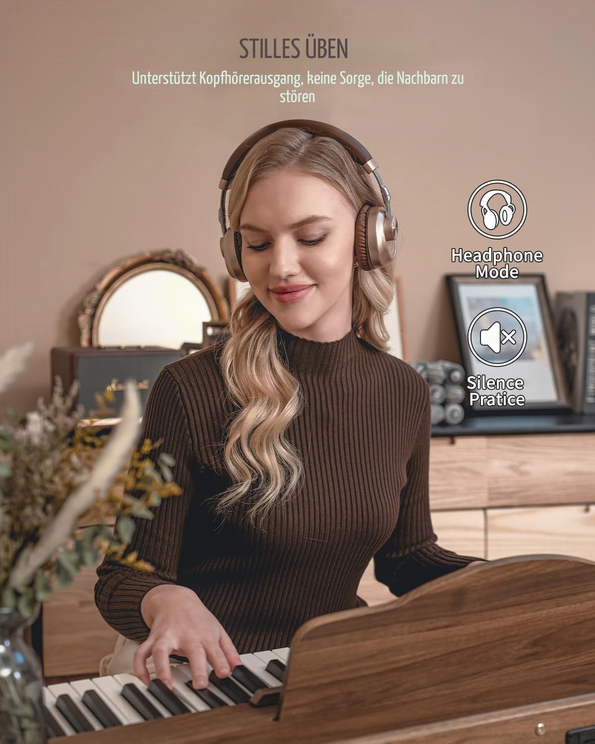 STRICH Digitalpiano 88 Tasten, Hammermechanik-Tastatur in voller Größe, E-Piano mit Ständer, 25W×2 Lautsprecher, unterstützt USB-MIDI & kabellose Verbindung, Modell SDP-300S(Walnussholz)