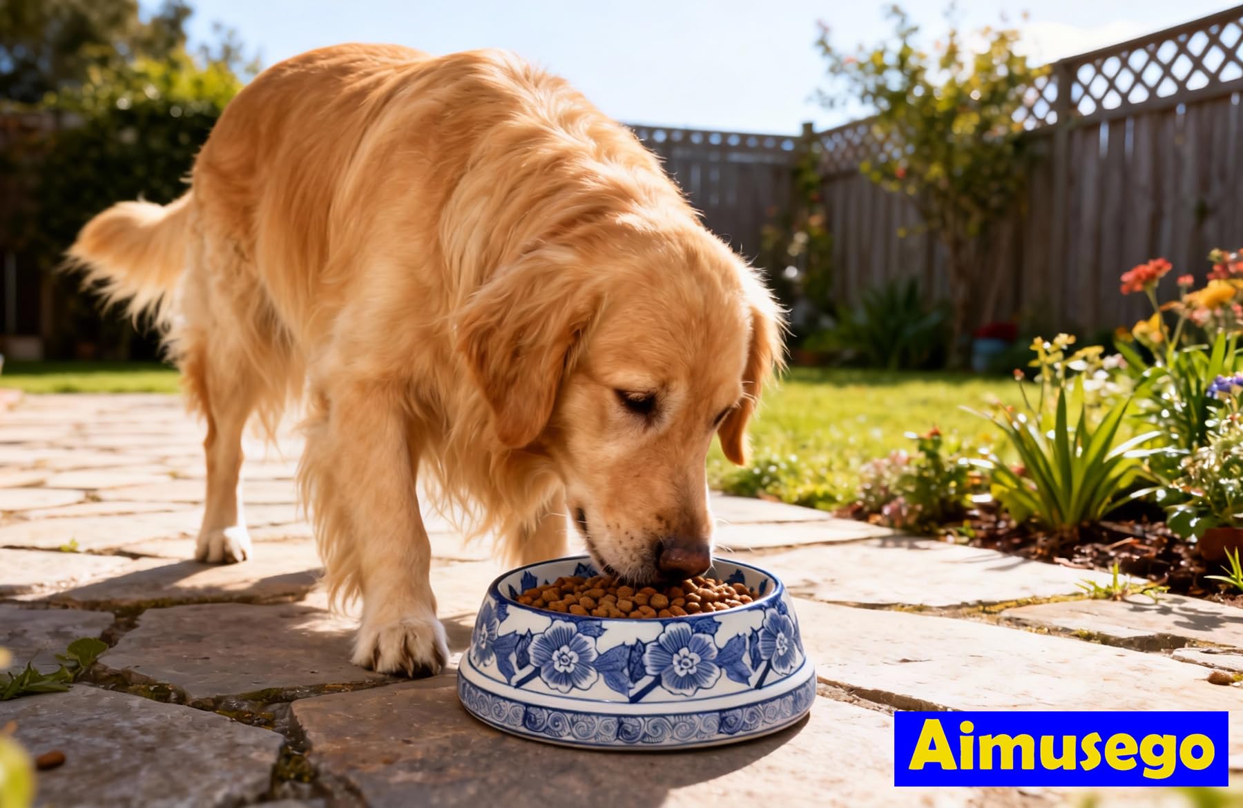 Aimusego Napf für Haustiere, Keramik, robust, rutschfest, Chinoiserie, für große Welpen, Katzen, Retriever, mittelgroße Hunde, 22,9 cm, Blau und Weiß