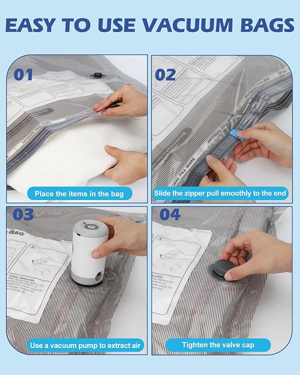 Fantictas 18 Pack Travel Vacuum Bags with Rechargeable Pump, Carry-On Compression Bags for Luggage, Space Saver Vacuum Seal Bags for Clothes, Bedding & Home Storage by Fantictas - Used condition - Image 7