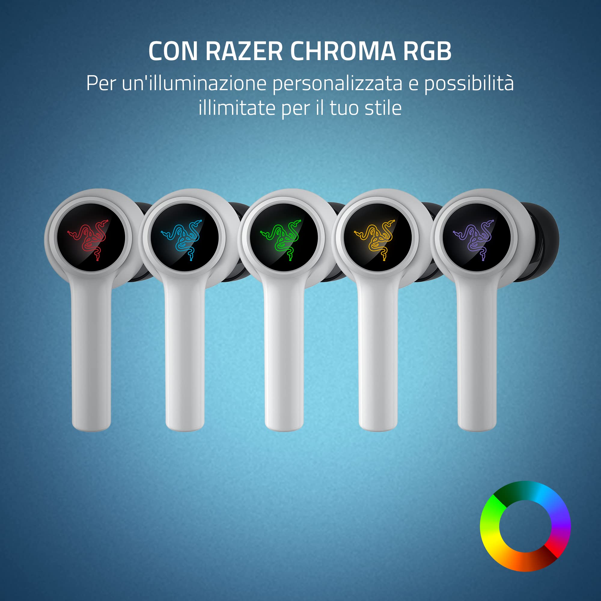 Razer Hammerhead HyperSpeed - Auricolari wireless da gaming multipiattaperma per PlayStation (HyperSpeed Wireless, ANC, Bluetooth 5.2, Con Razer Chroma RGB) Blanco