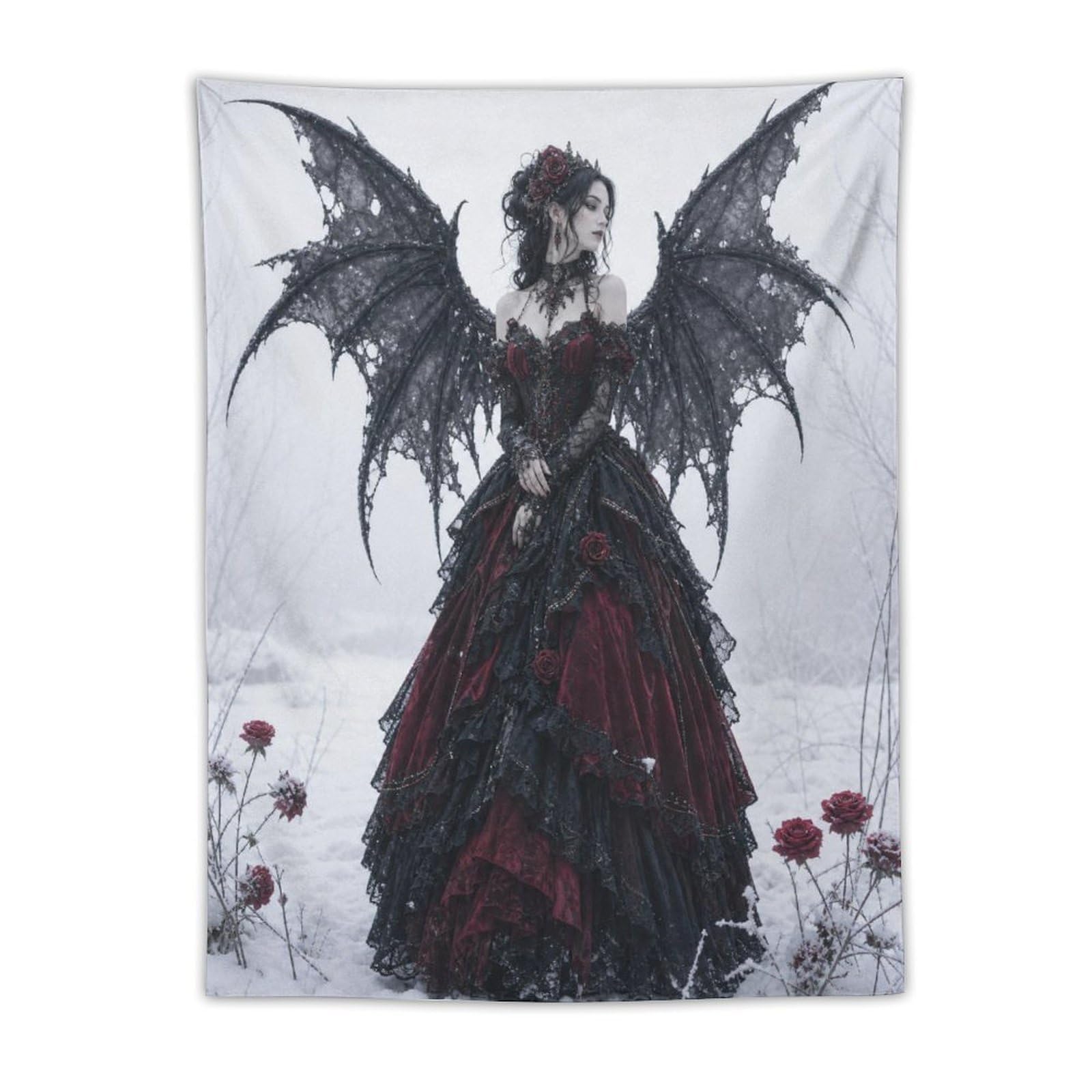 H3B8U2Y5 Gothic Bat Wing Woman Wall Tapestry, Fantasy Illustration Style