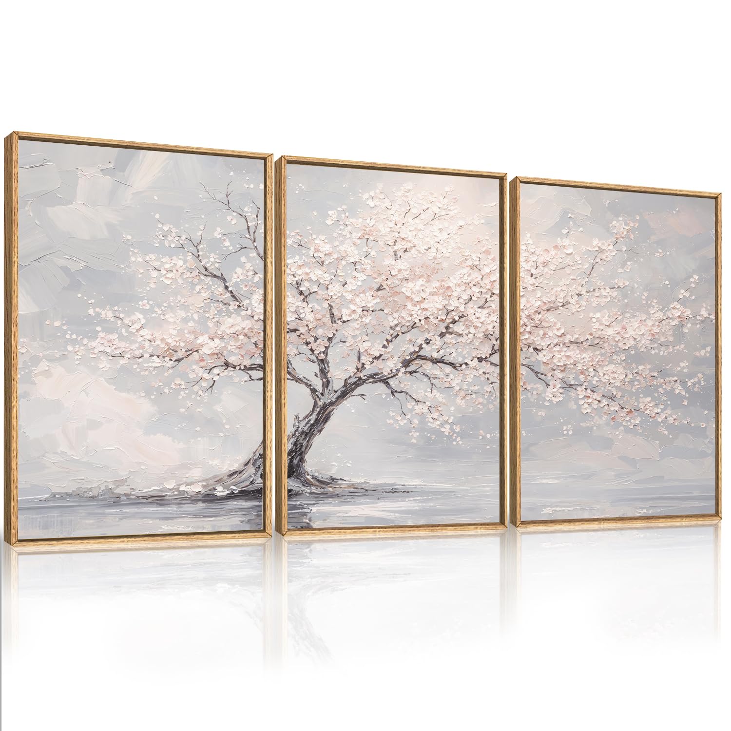 TOARTi Cherry Blossom Tree Framed Wall Art Pink Floral Painting 12x16inx3 โ image 1