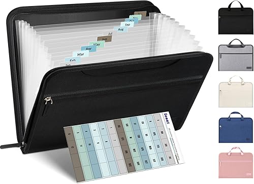 Sooez Organizador de archivos de acordeón resistente con asa oculta, carpetas de archivos expandibles portátil de 12 bolsillos, organizador de