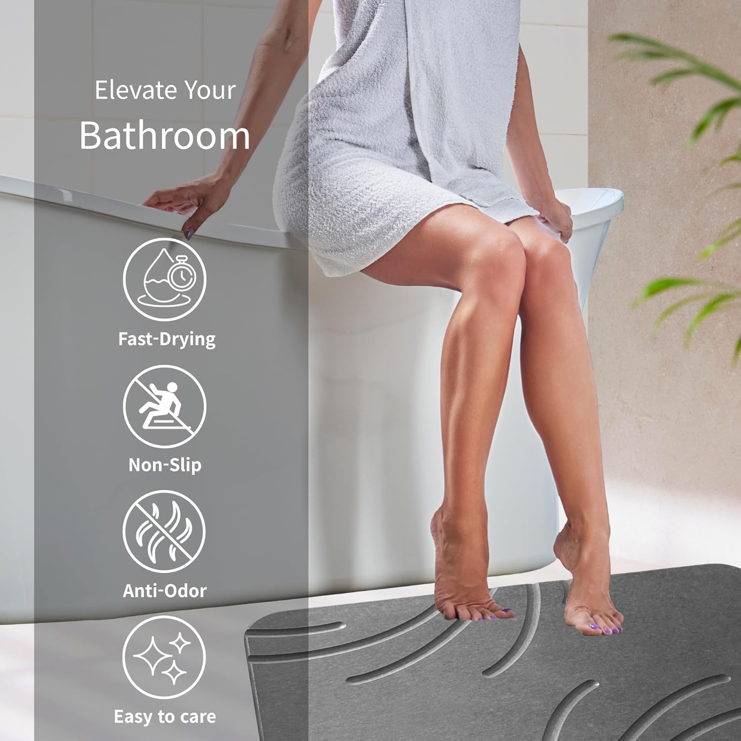 Stone Bath Mat Diatomaceous Earth Shower Mat Non-Slip Super Absorbent Diatomite Stone Bath Mats for Bathroom Floor Quick Drying Natural Easy to Clean(Dark Gray, 23.6''×15.4") (Feather-Dark Gray) - Image 3