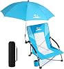 Silla de playa plegable para adultos con sombrilla UPF 50+, silla baja ligera con respaldo de malla, silla de campamento portátil con bolsa de transporte para exteriores, playa, césped, campamento, capacidad 300 lbs (Azul) 1