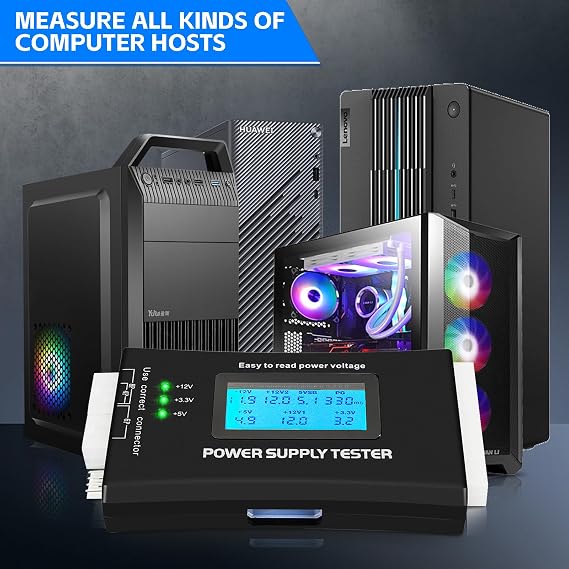 Computer PC Power Supply Tester, ATX Power Supply Host Inspection Maintenance Tool, PSU Tester, Detect with 20/24 Pin LCD Display for ATX,BTX,ITX,TFX.