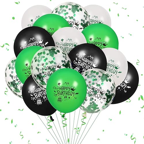 16 globos de decoración de látex de confeti verde y negro, globos de 12 pulgadas para fiesta de cumpleaños verde y negro, temática de safari de