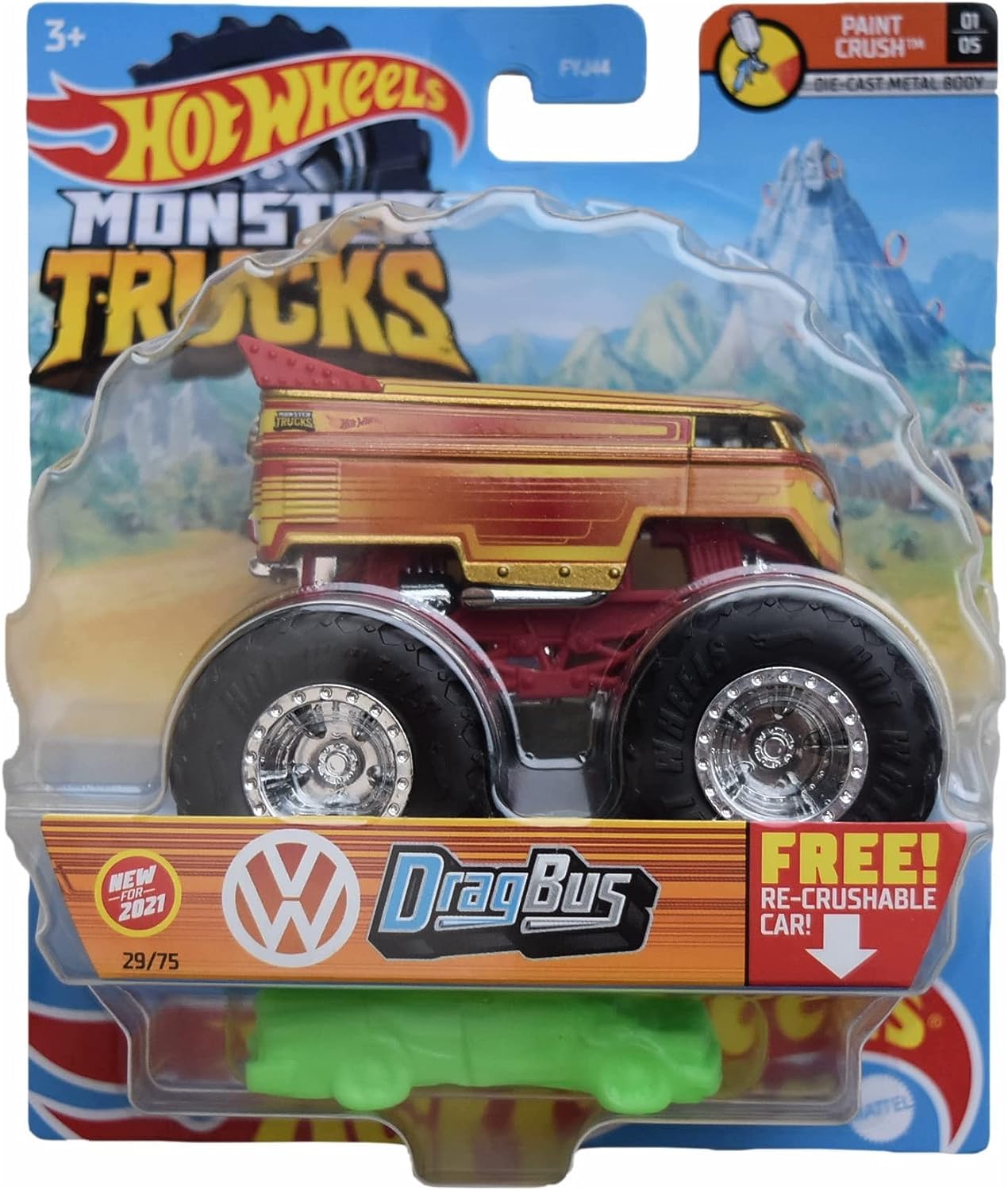 Hot Wheels Monster Trucks Drag Bus, Re-Crushable 29/75 1:64 Scale die cast