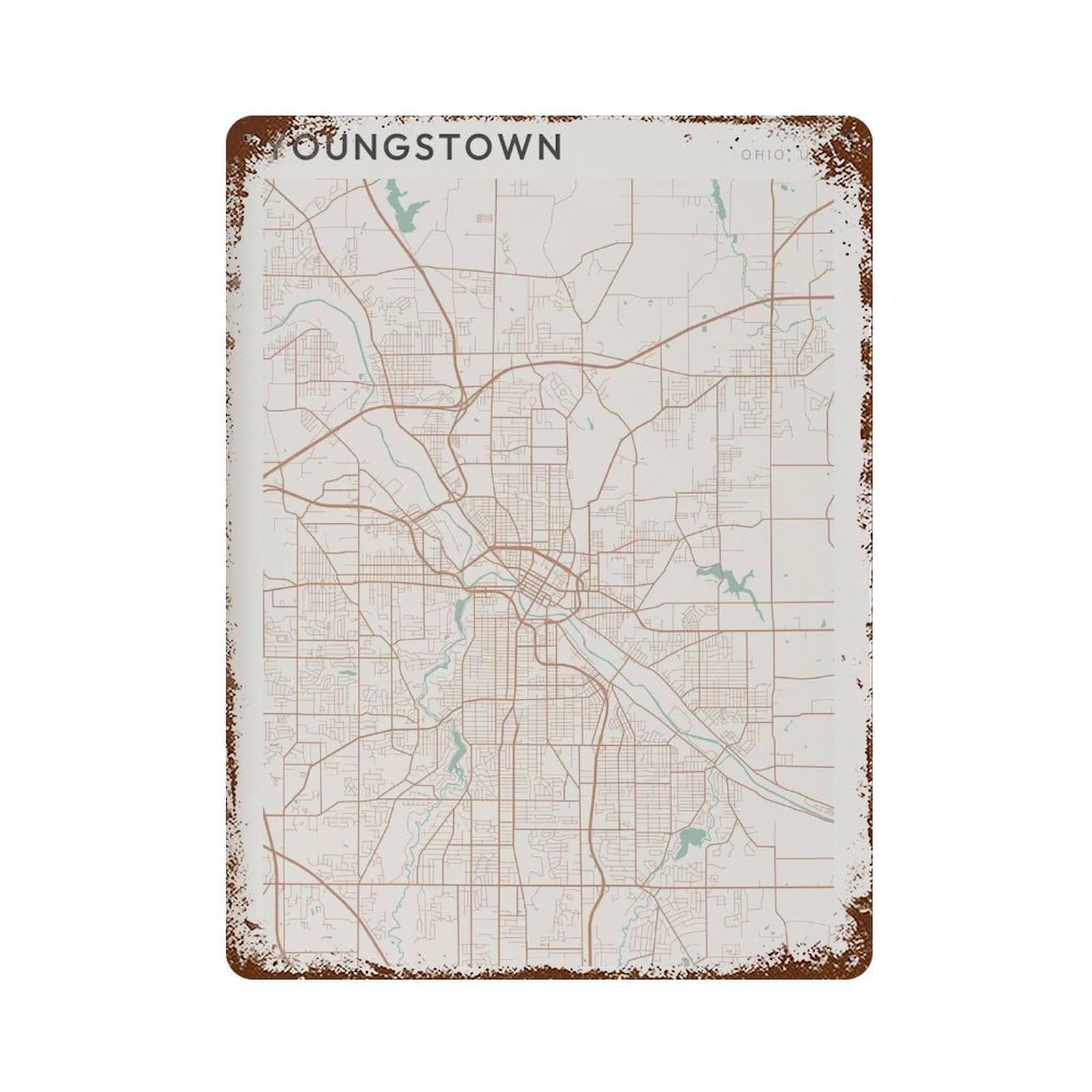 xiaoxiaoshen Youngstown Map Ohio Travel Gift Scandi Wall Decor Art Metal Tin Poster Modern Home Decor Art Home Bar Shop Decorations Vintage Sign 40x30cm