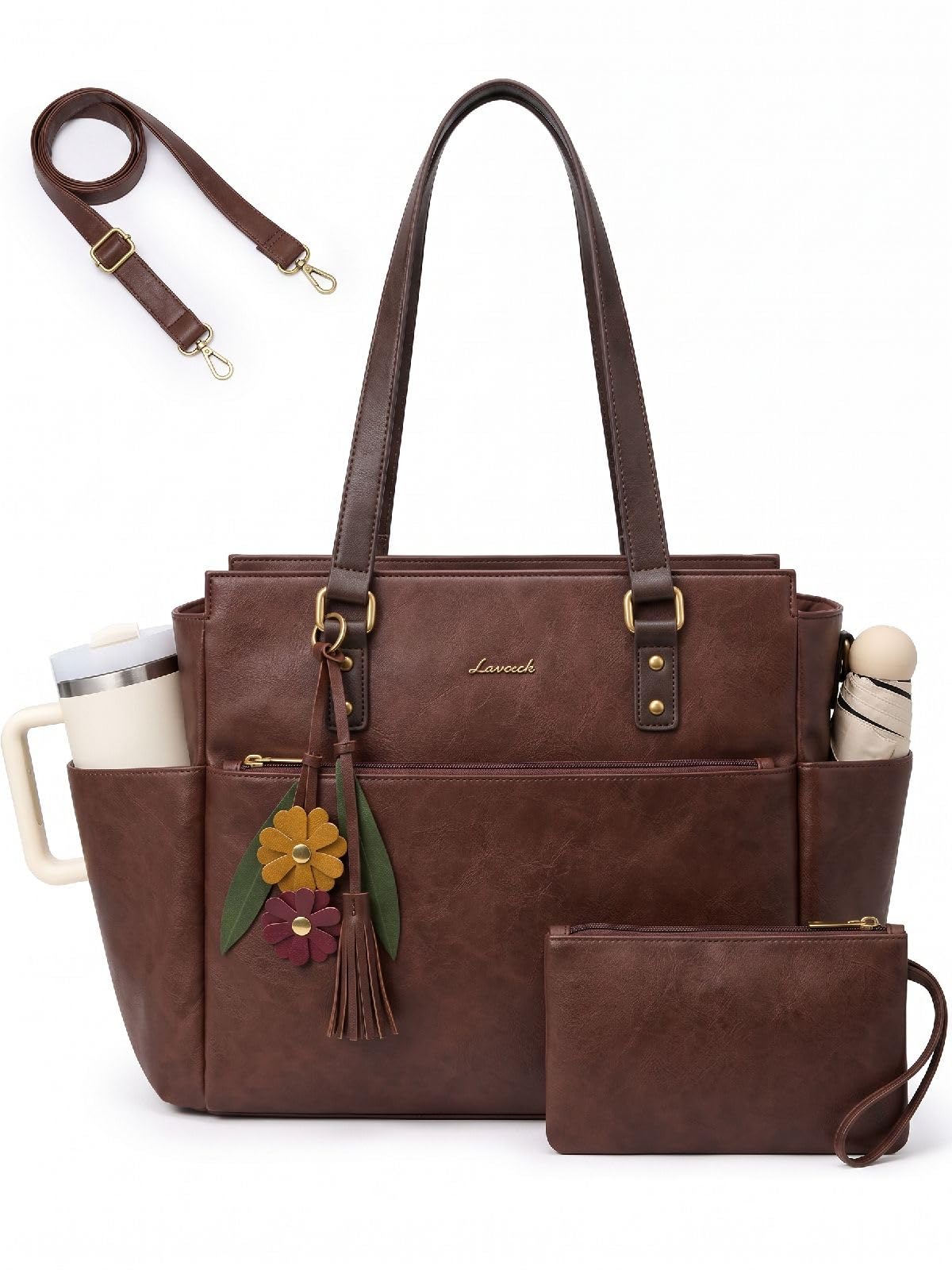 LOVEVOOK Laptop Tote Bag for Women, Vintage Work Teacher Bag with Clutch