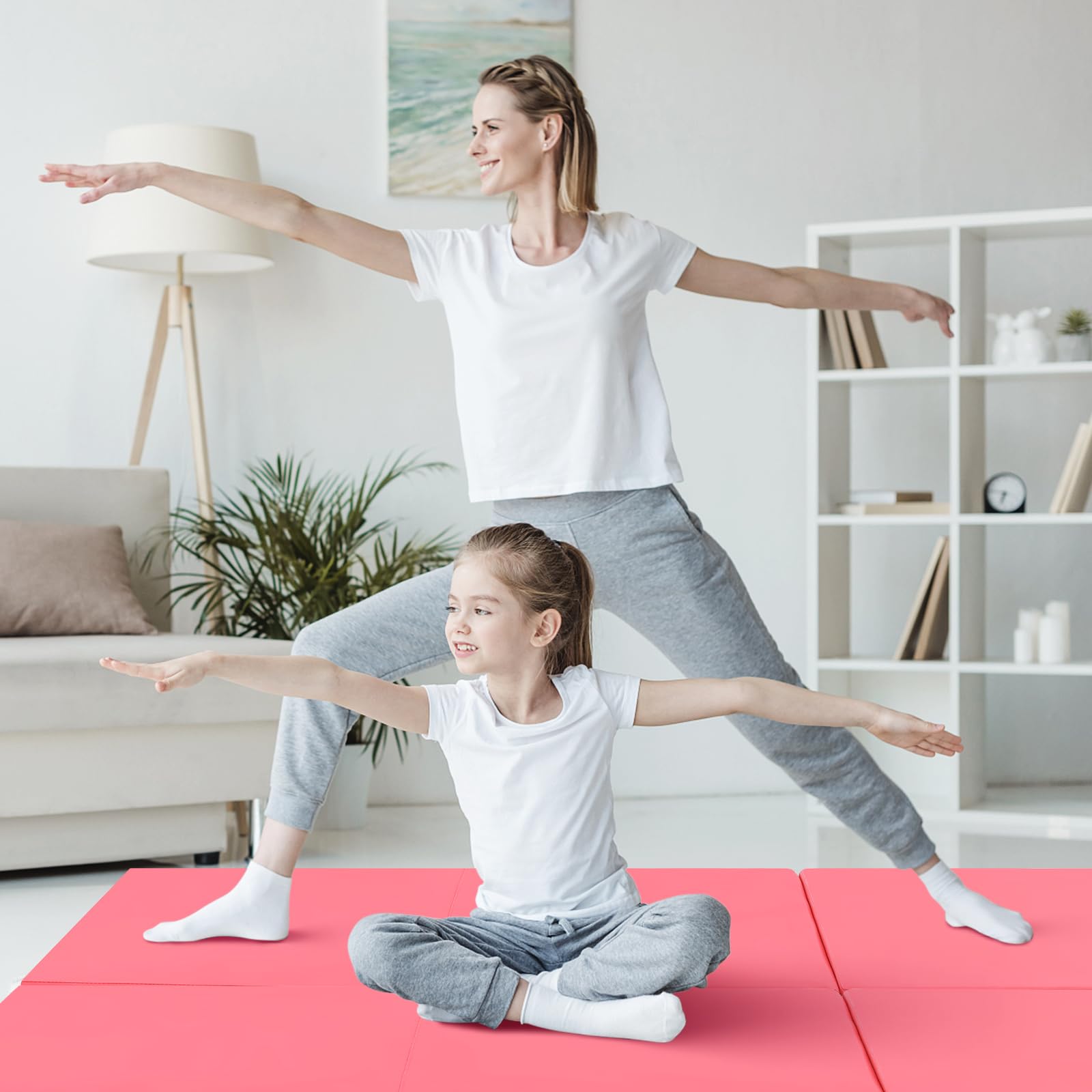 COSTWAY Tappetino da Yoga Spesso, Tappetino Fitness Pieghevole e Portatile con Imbottitura in EPE, Cerniera e Maniglie, Materassino Allenamento da Casa e Palestra, 180 X 60 X 5 cm